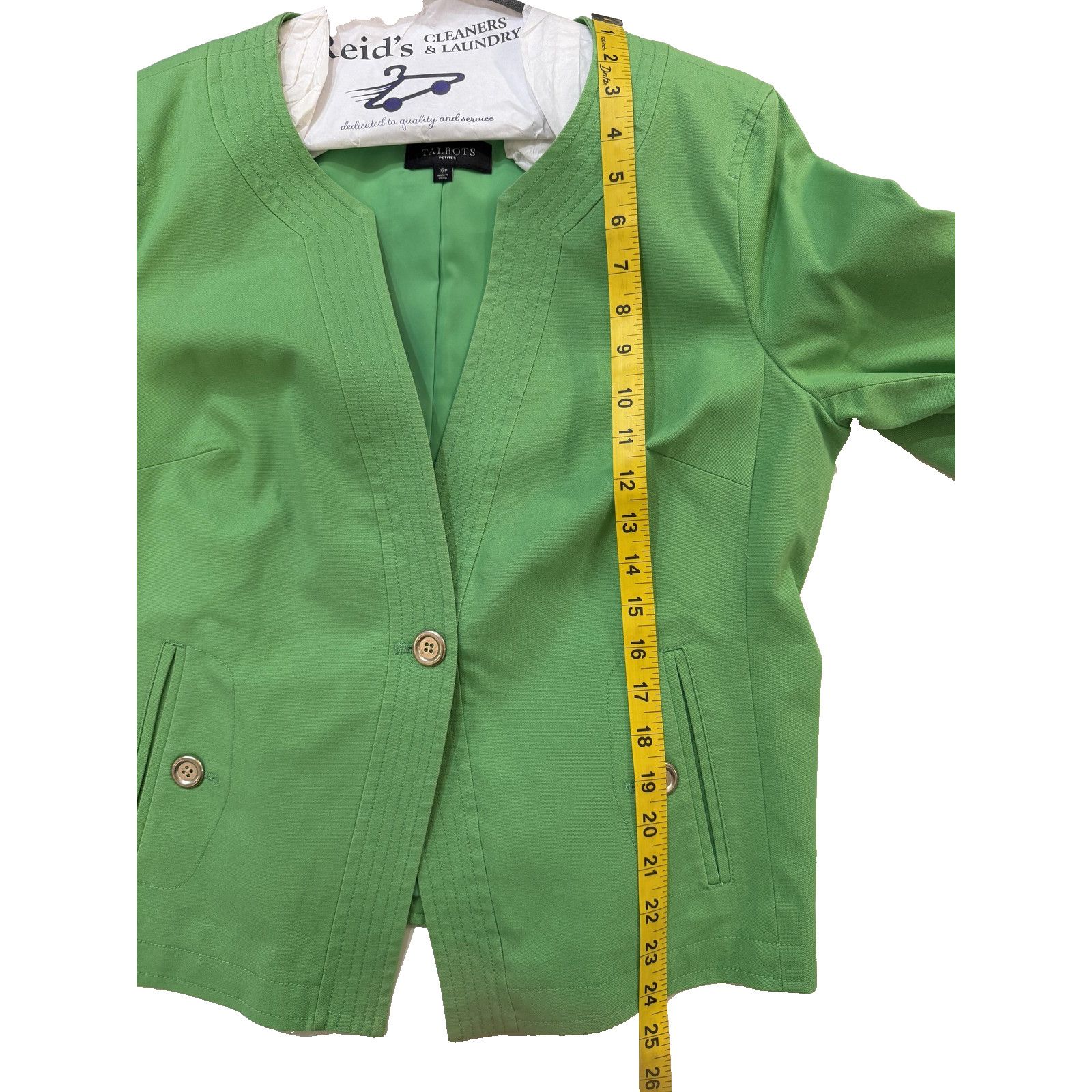 Robert Talbott Talbots Blazer Womens 16P Green Collarless Open Front Petite Size XXL / US 16-18 / IT 52-54 - 7 Thumbnail