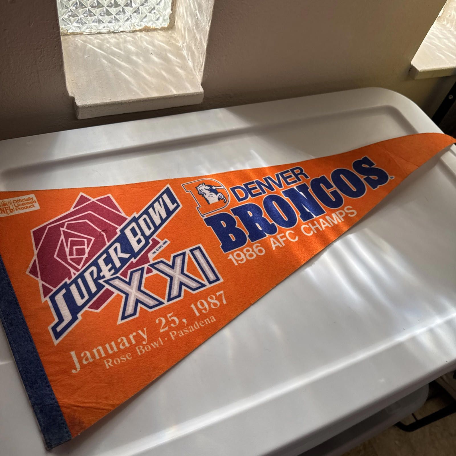 NFL DENVER BRONCOS Vintage Super Bowl XXI 30" Football Pennant Size ONE SIZE - 2 Thumbnail