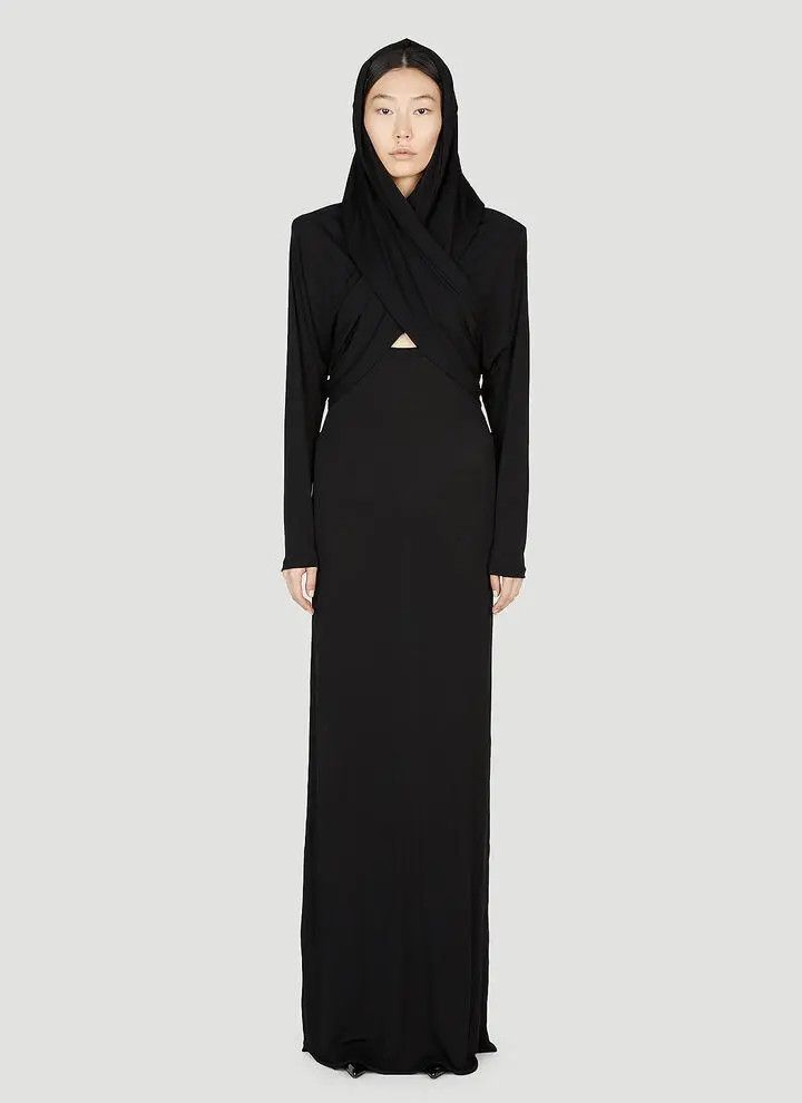 Saint Laurent Paris o1s1wg111124 Hooded Dress in Crepe Jersey in Black Size M / US 6-8 / IT 42-44 - 1 Thumbnail