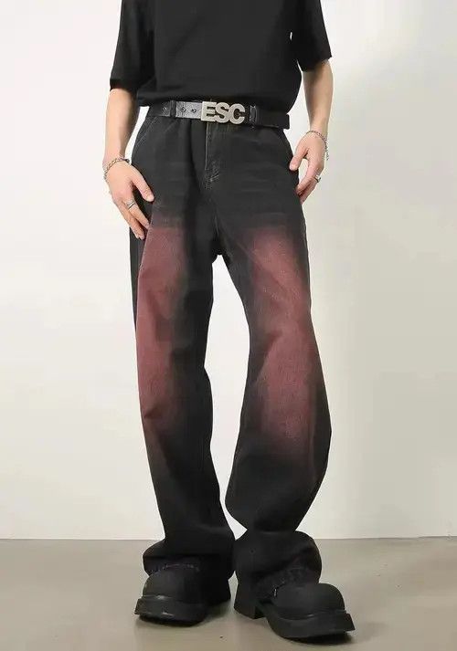 High Sport × Japanese Brand × Jean Retro washed red design wide leg jeans Size US 32 / EU 48 - 1 Thumbnail