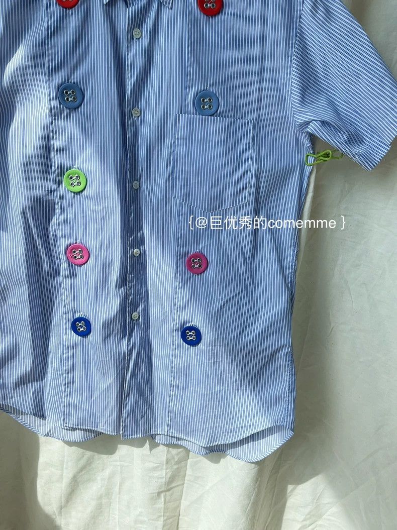 Comme des Garcons Comme Des Garcons Blue and white striped short sleeve shir Size S / US 4 / IT 40 - 8 Thumbnail