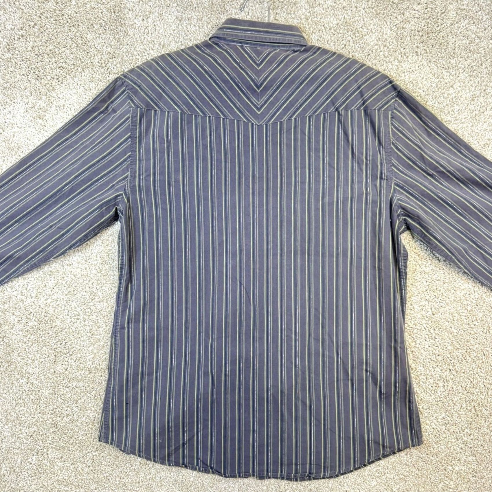 Dragonfly Western Shirt Mens Medium Grey Purple Lime Striped Snap Front Euc, Men's — image 3 of 6