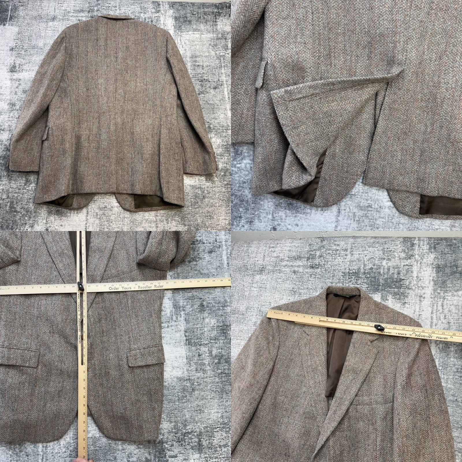 Harris Tweed VINTAGE Brooke & Deane Blazer Jacket Mens 42 Brown Herringbone Tweed Wool Notch 2-Button Single-Breasted Classic Fall Winter Spring Coat Size 42R - 8 Thumbnail