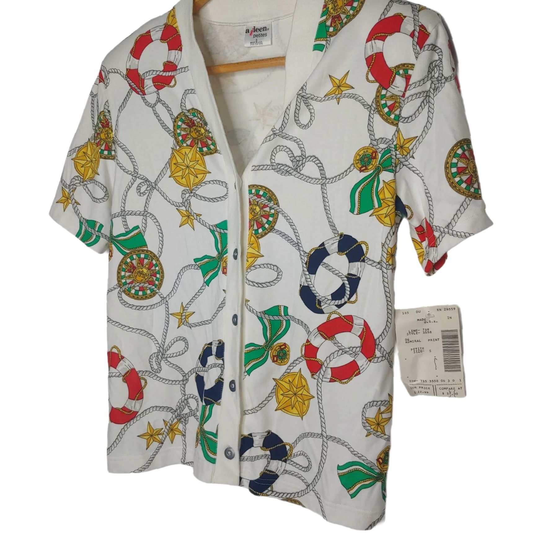 Nautica VINTAGE Women's Nautical Print Button-Up Shirt Petite Small Boat Sailing Coastal Beach Top Size S / US 4 / IT 40 - 2 Thumbnail