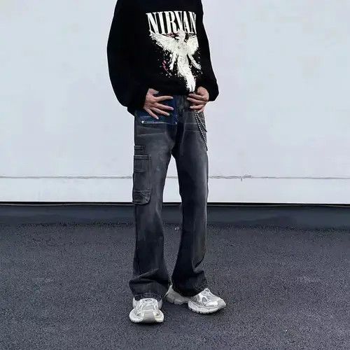 Japanese Brand × Jean Retro high street hip hop draped workwear bootcut jeans Size US 32 / EU 48 - 2 Thumbnail
