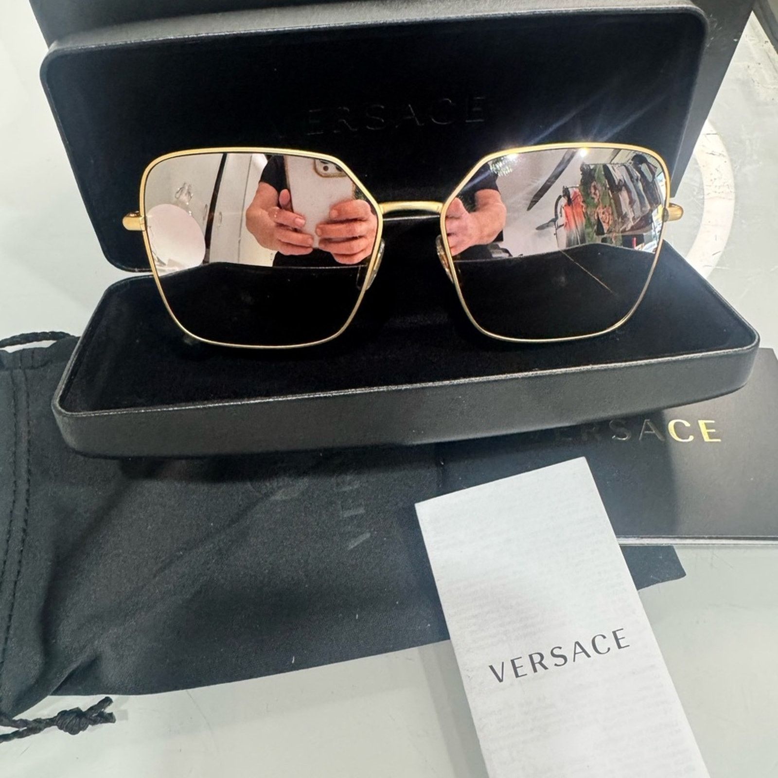 Versace Versace Women’s Gold Frame Sunglasses with Mirror Lenses Size ONE SIZE - 11 Thumbnail