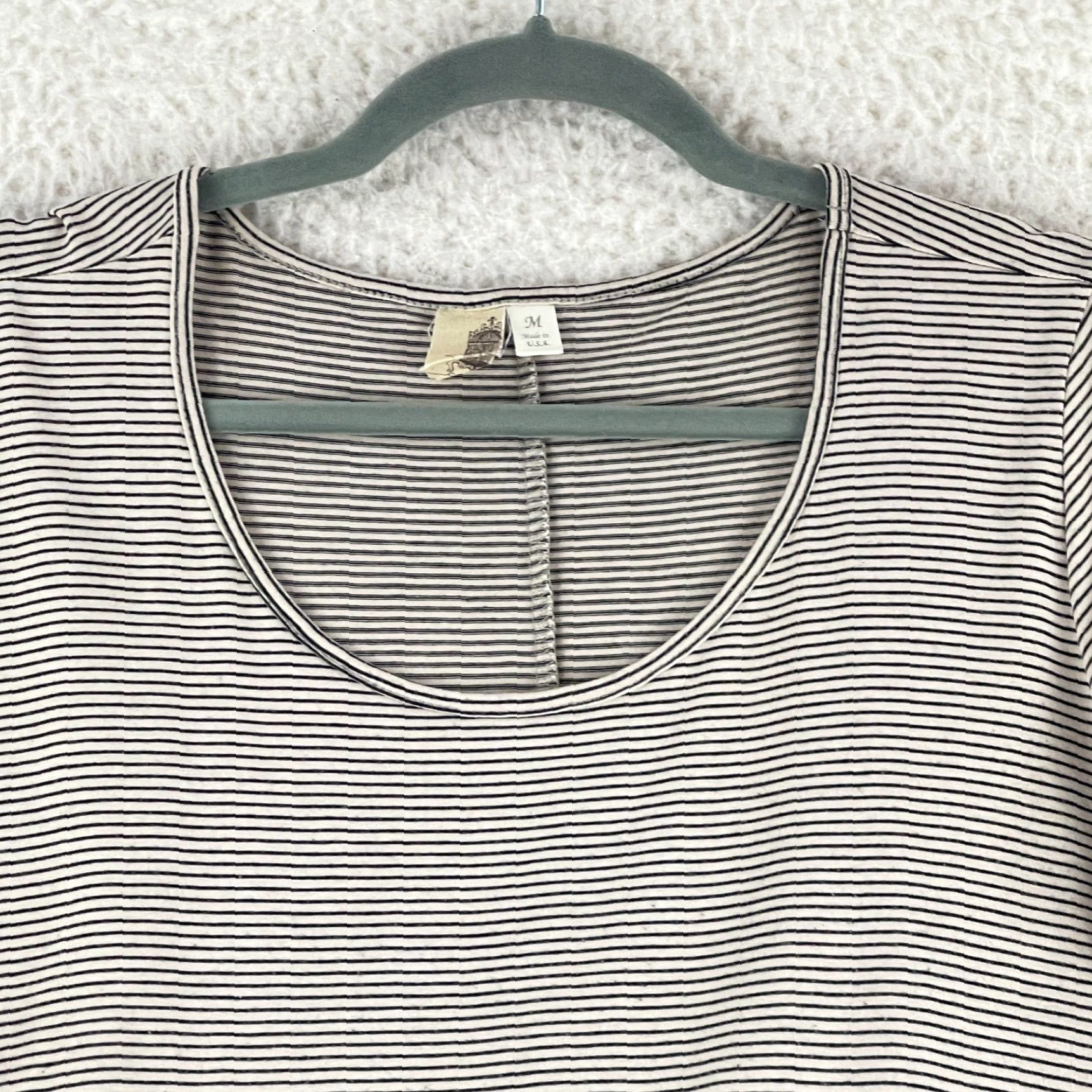 Vintage Francesca Shirt Womens Medium Tan Black Lace Hem Stripe Pullover Knit Size M / US 6-8 / IT 42-44 - 3 Thumbnail