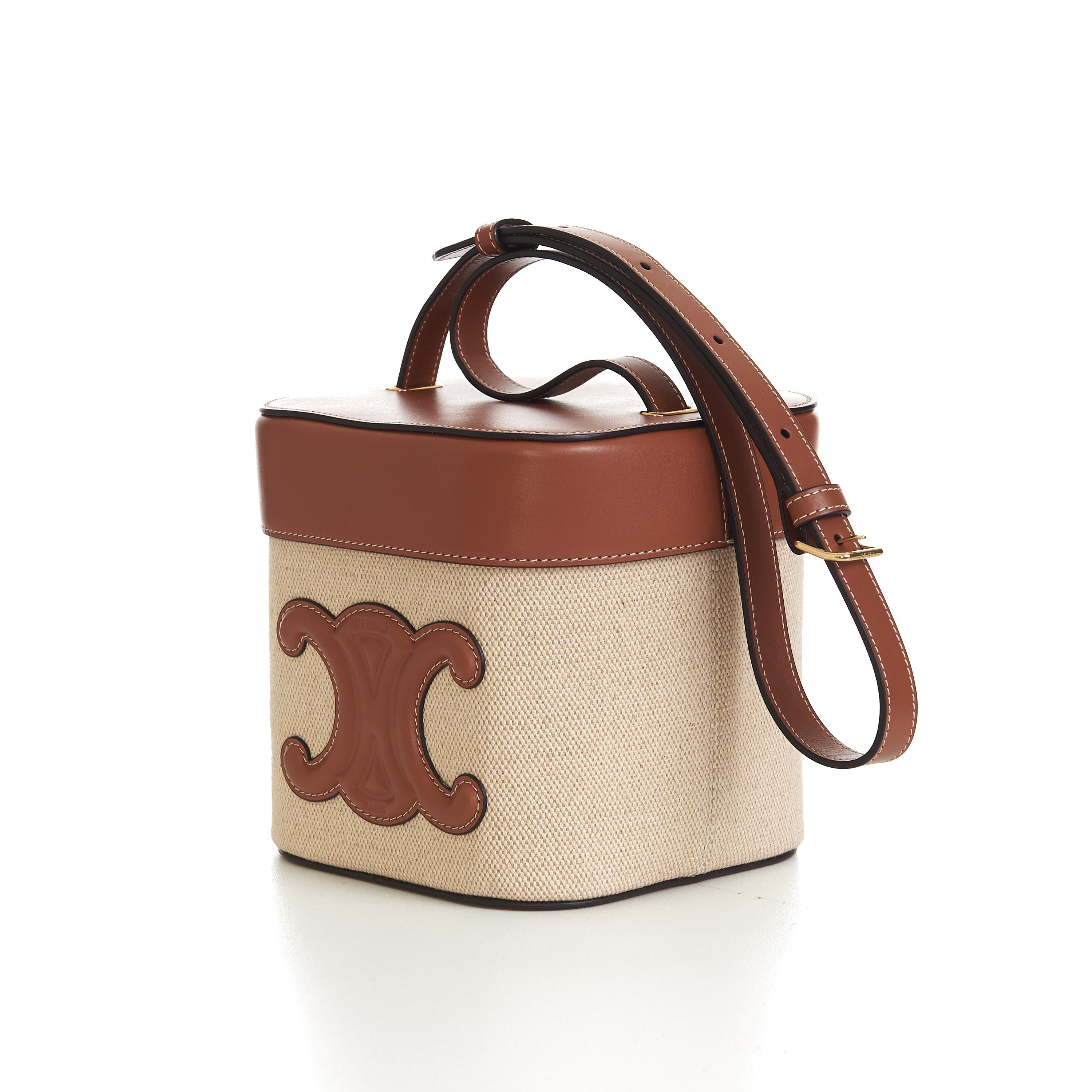 Celine Medium Box Cuir Triomphe In Natural Textile & Tan Calfskin Size ONE SIZE - 10 Thumbnail