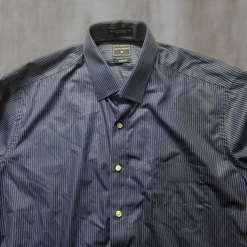 Vintage Saddlebred Shirt Men 16 Slim Fit Blue Striped Button-Up Long Sleeve Size US L / EU 52-54 / 3 - 1 Thumbnail