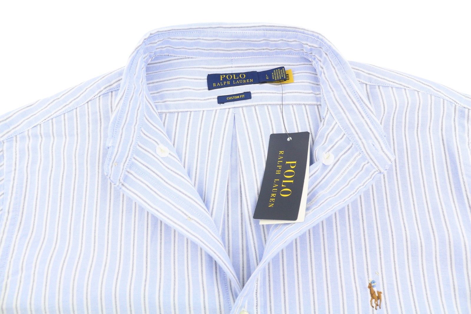 Ralph Lauren L Blue Striped Custom Fit Button-Down Neck Logo 87017 Size US L / EU 52-54 / 3 - 4 Thumbnail