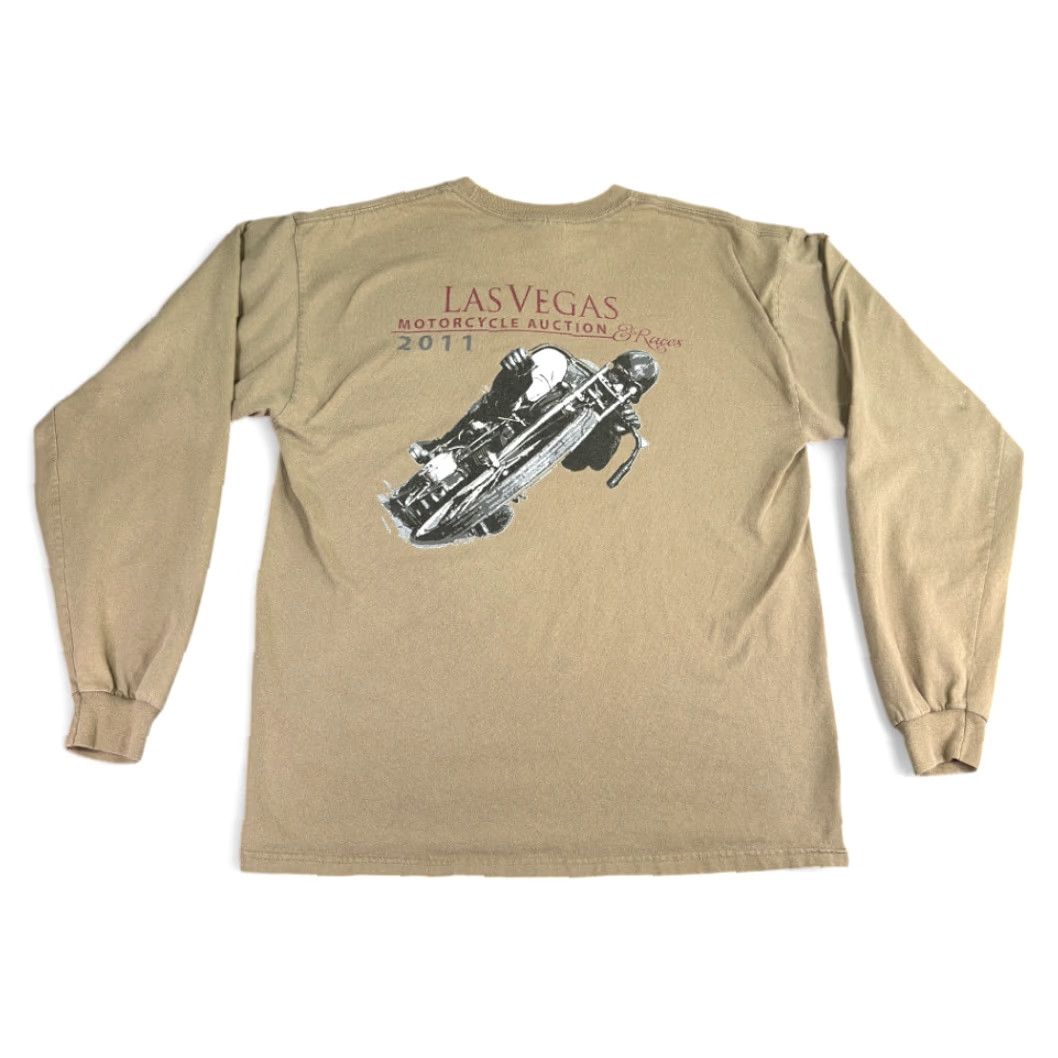 Gildan Motorcycle Shirt Adult LARGE Green Las Vegas Races Mid America Antique Auctions Mens T-Shirt Crew Neck Long Sleeve Cotton Size US L / EU 52-54 / 3 - 2 Thumbnail