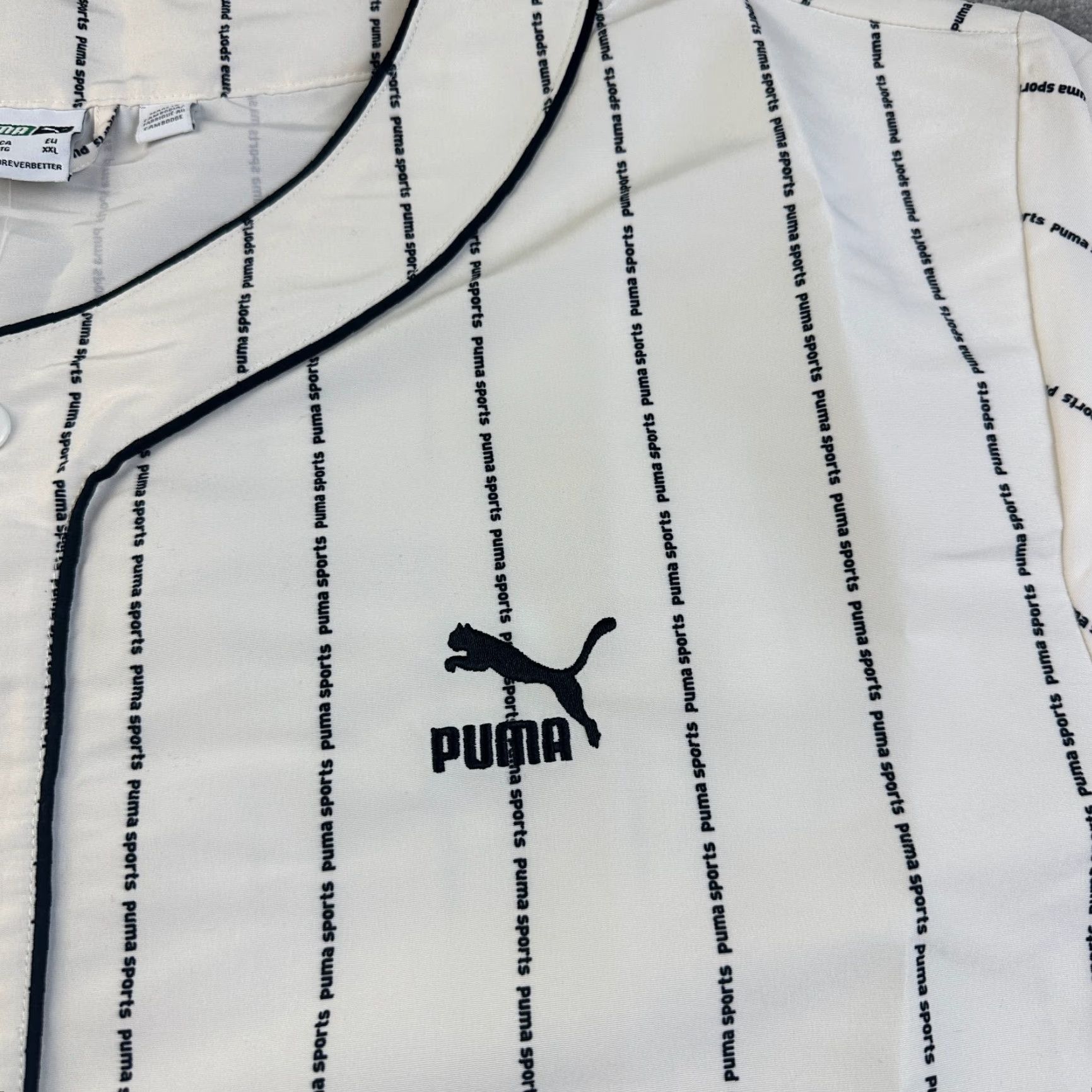 Puma PUMA Shirt 2XL Beige Pinstriped Baseball Jersey Mens T-Shirt Short Sleeve V-Neck Logo Athletic Sportswear Size US XXL / EU 58 / 5 - 4 Thumbnail