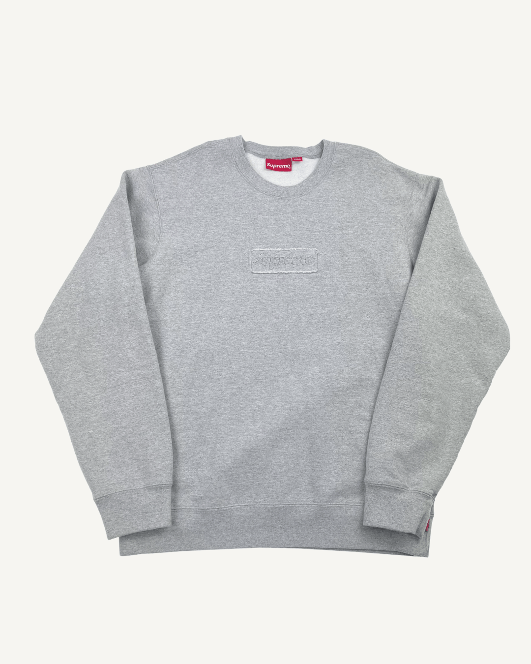 image of Futura x Supreme Cut Out Box Logo Crewneck Sweatshirt in Grey, Men's (Size Medium)