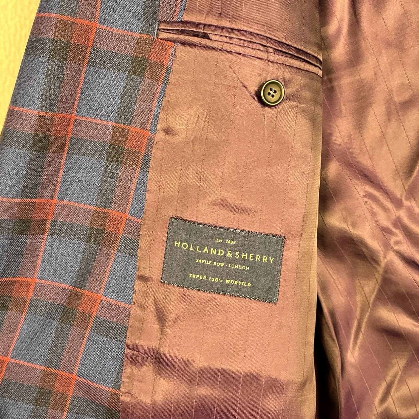 Vintage Holland & Sherry Wool Blazer - Blue Plaid - Regular Fit - 50in Chest - Custom Fit Size 50R - 2 Thumbnail