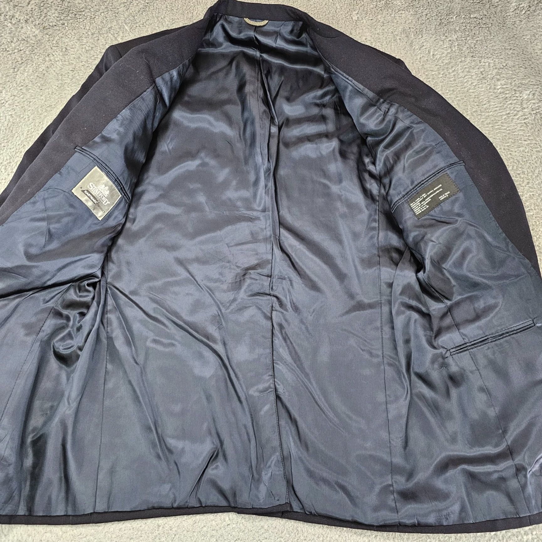 Stafford Stafford Blazer Sport Coat Two Button Casual Jacket Wool Navy 42R Mens Regular Fit Notch Lapel Single-Breasted Solid Color Wool Jacket Size 42R - 4 Thumbnail