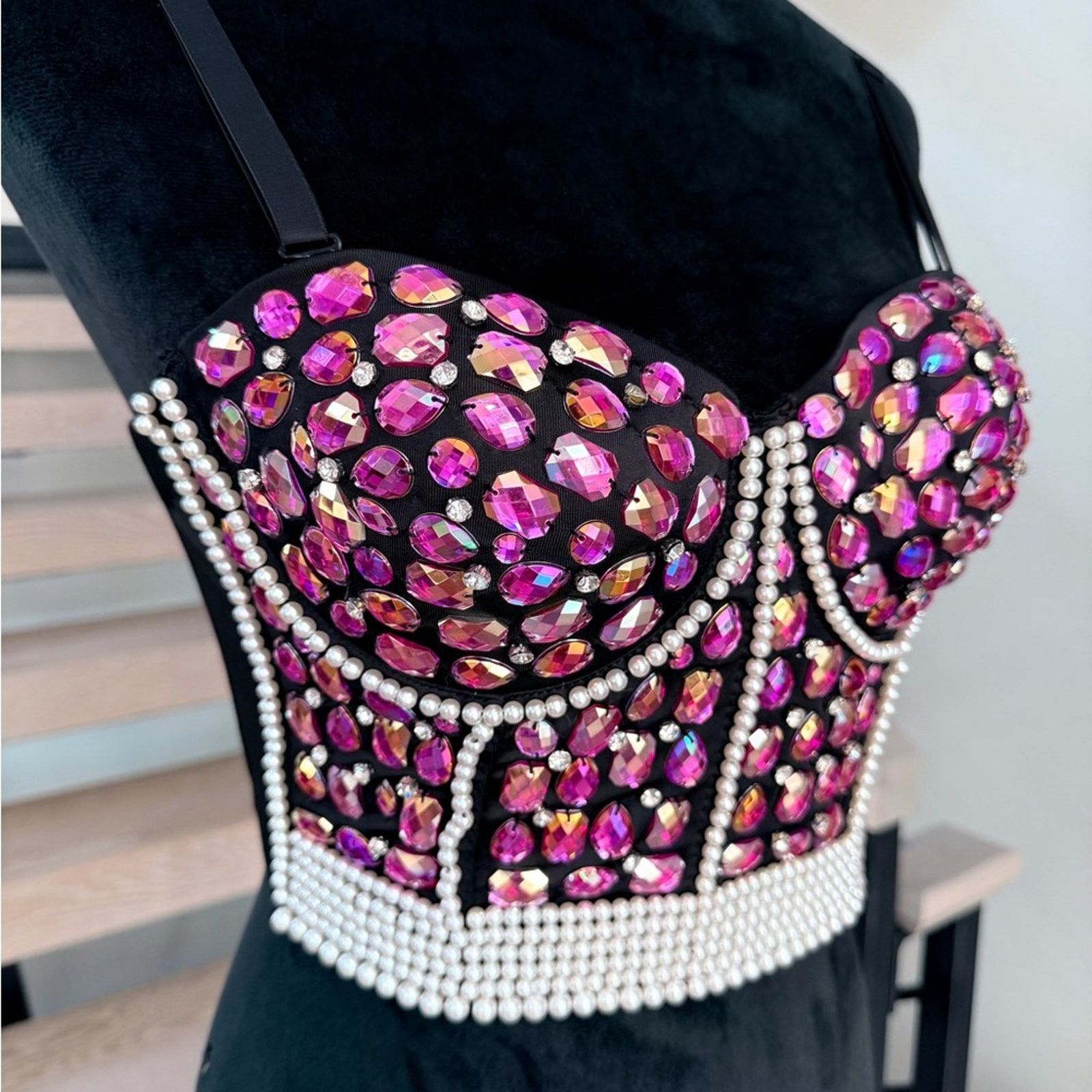 Other New Black and Pink with Pearls Embellished Corset Size S. Size S / US 4 / IT 40 - 8 Thumbnail