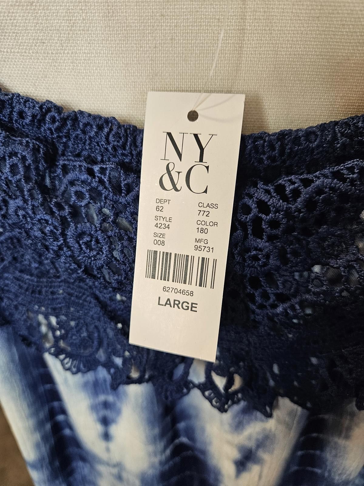 Designer Nwt NYC Navy Tie-Dye Off-Shoulder Coverup with Crochet Trim Size ONE SIZE - 6 Thumbnail