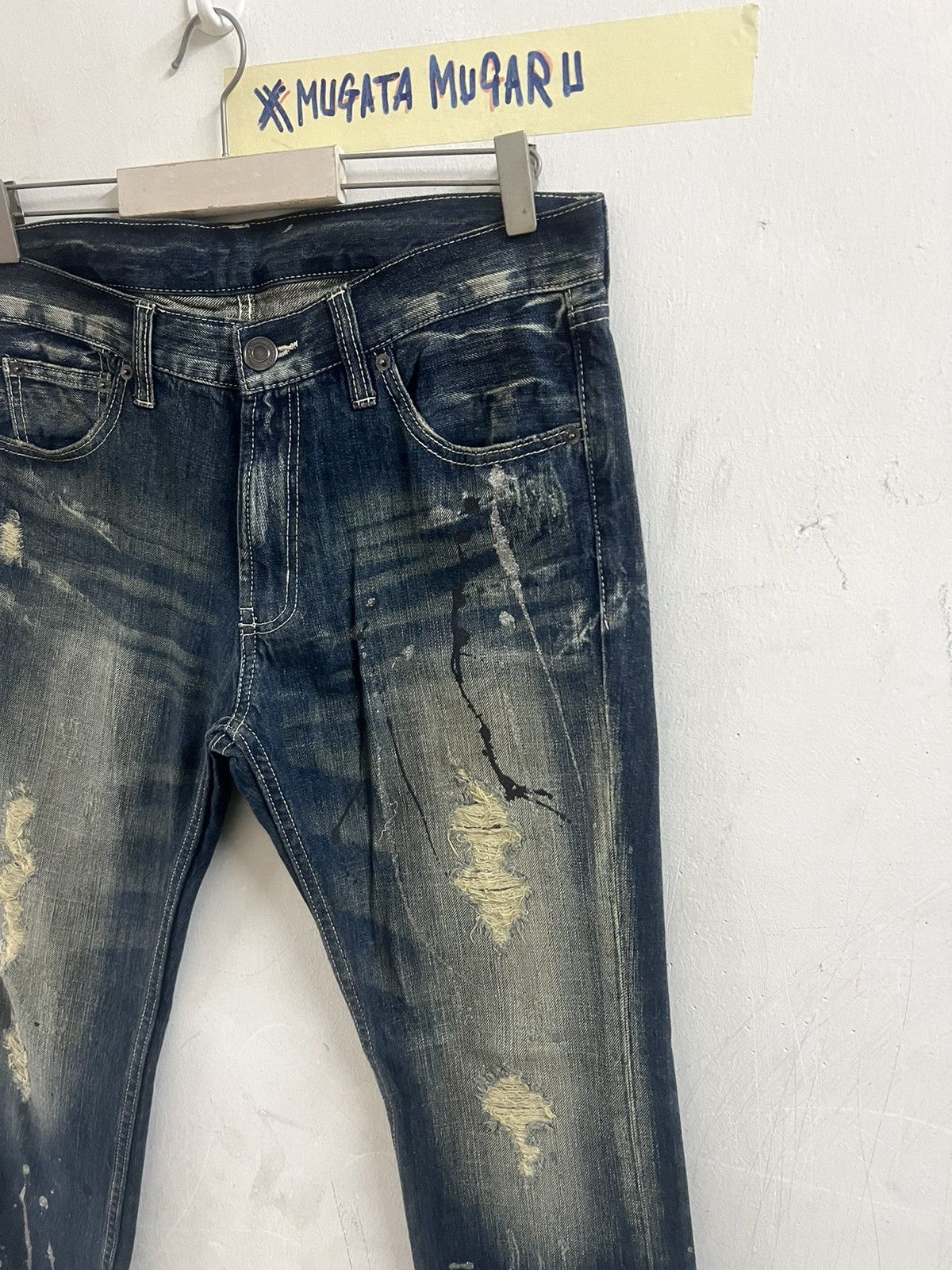 Japanese Brand THRASHED UNKNOW RIPPED SPLUTTER DENIM PANT Size US 34 / EU 50 - 8 Thumbnail