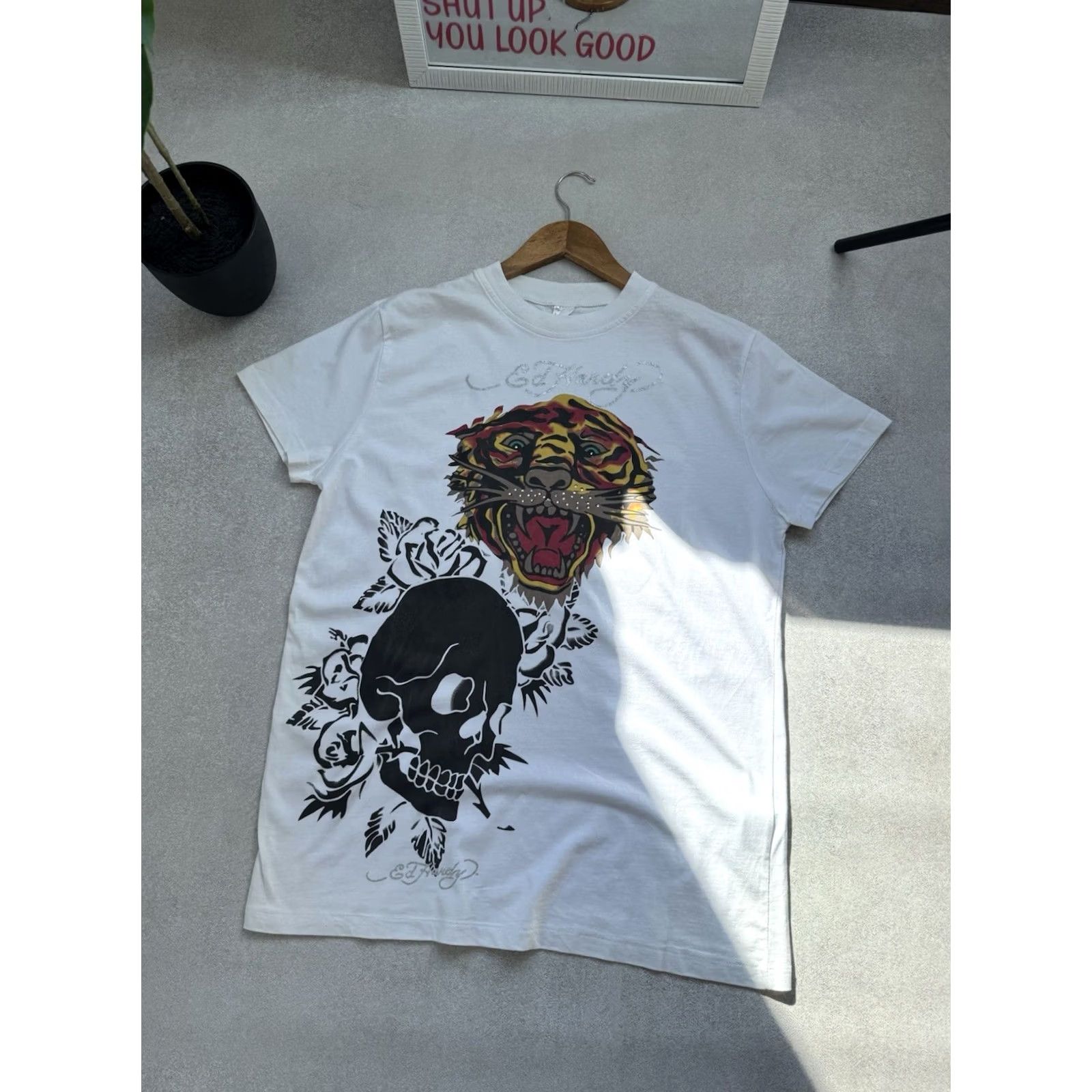 Ed Hardy VINTAGE Ed Hardy T-Shirt Unisex White XL Tiger Skull Y2K Ed Hardy Tiger Shirt Logo Graphic Print Short Sleeve Mens Womens Size US XL / EU 56 / 4 - 3 Thumbnail
