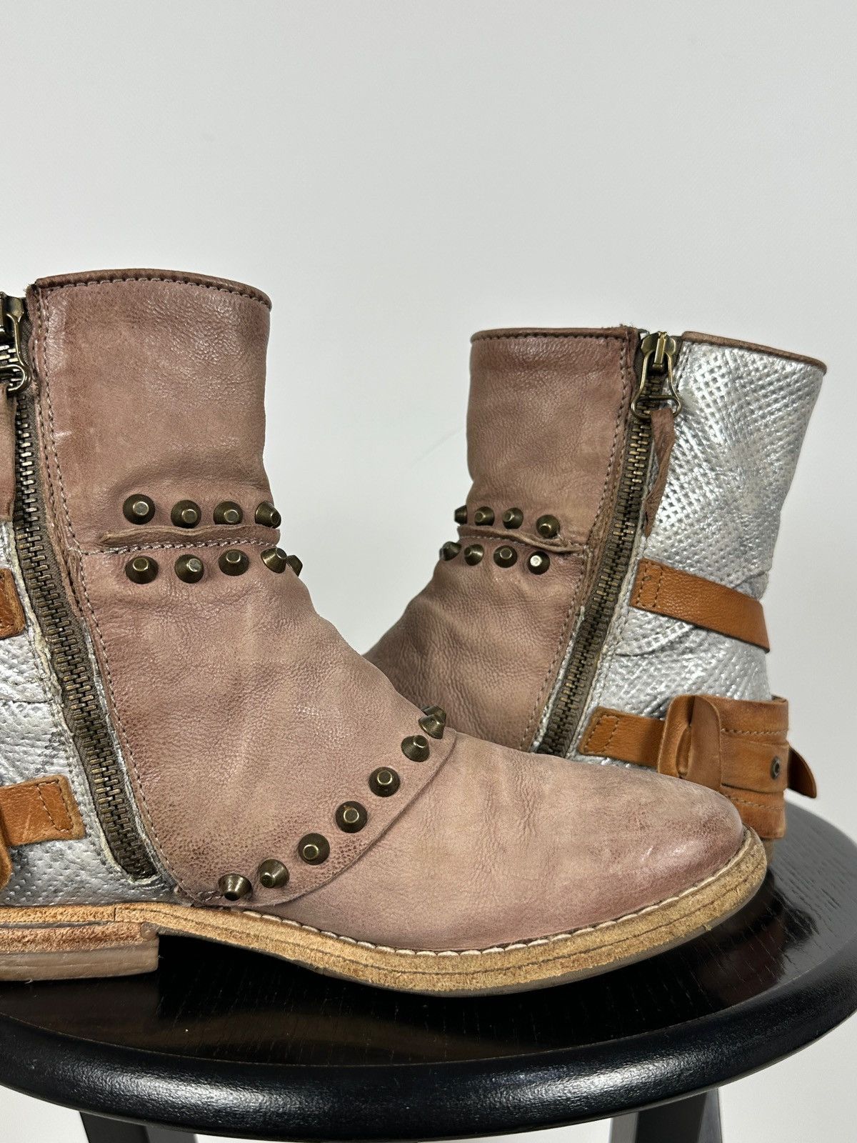 A.S.98 A.S.98. Leather Biker Ankle Studded Buckle Strap Boots Size US 6 / IT 36 - 18 Thumbnail