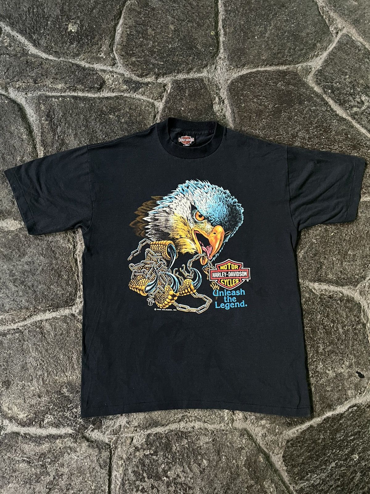 image of Vintage 1989 Harley Davidson Unleash The Legend Tee in Black, Men's (Size Large)