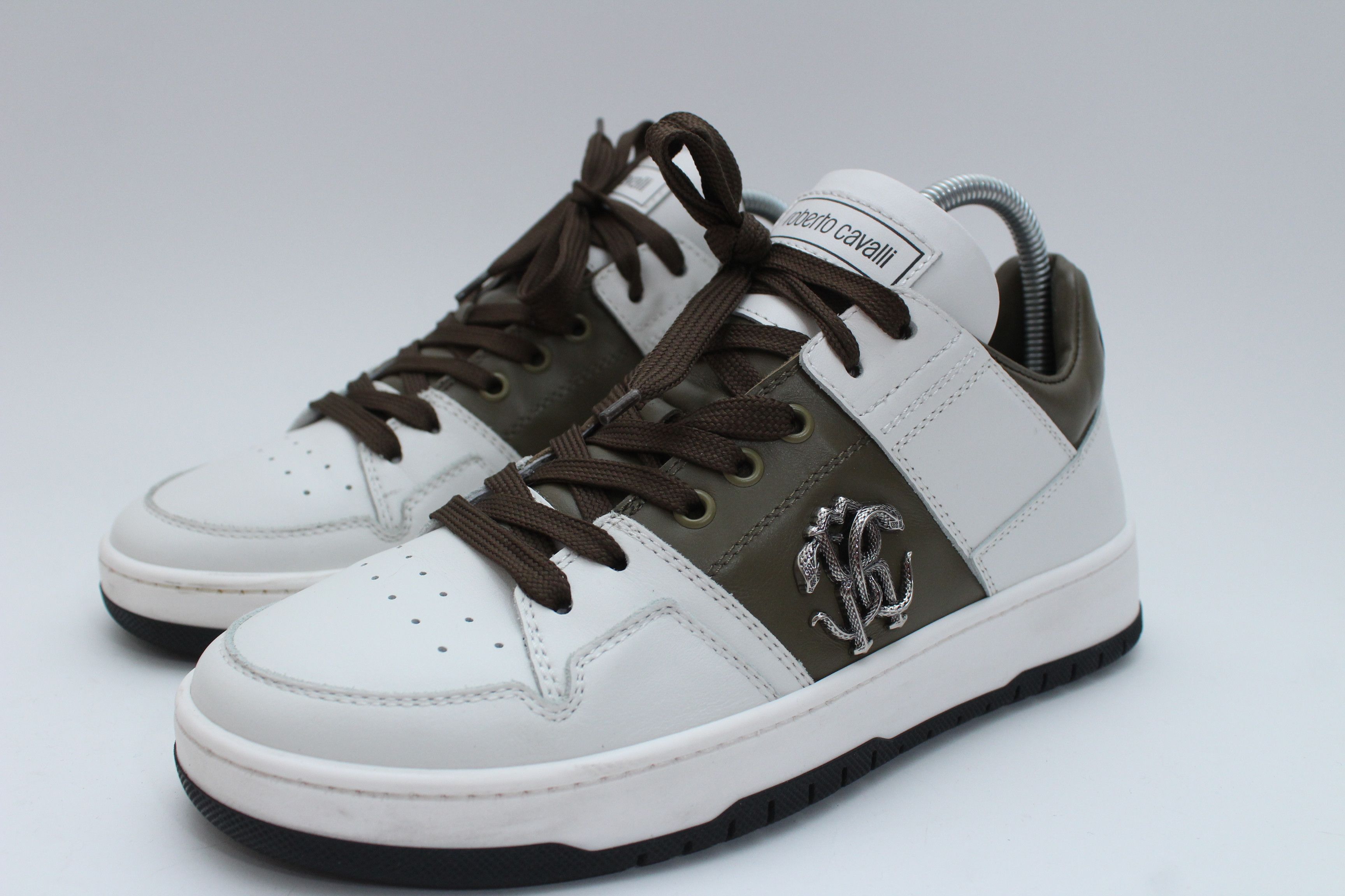 Roberto Cavalli Roberto Cavalli RC Monogram Leather Sneakers White Brown 41 Size US 8 / EU 41 - 4 Thumbnail