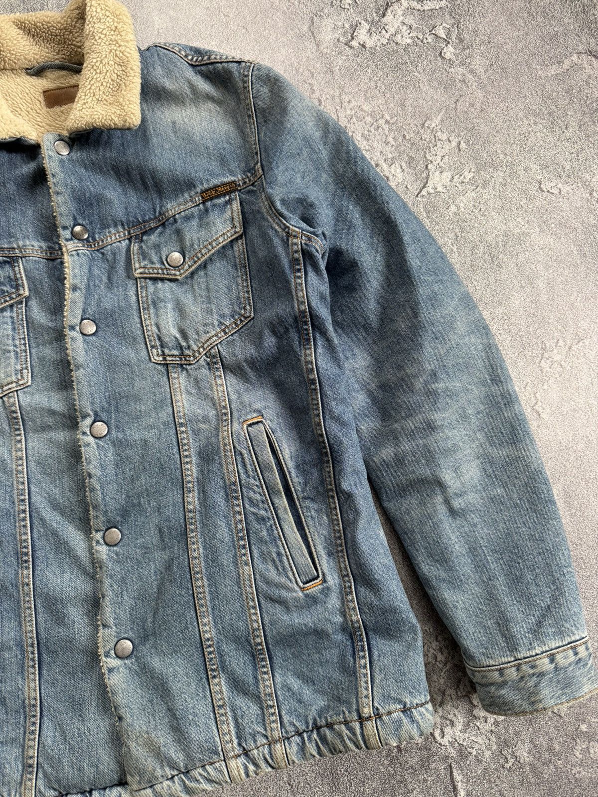 Nudie Jeans × Vintage Nudie Jeans co M denim Sherpa jacket lenny tangerine blue Size US M / EU 48-50 / 2 - 8 Thumbnail
