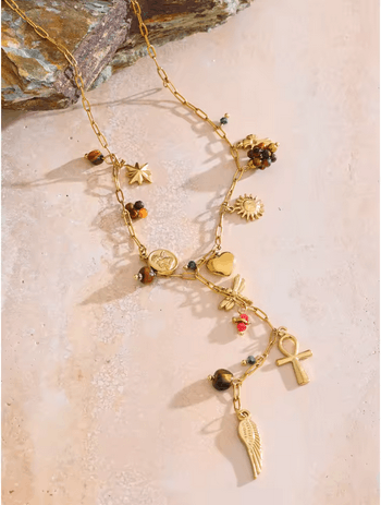 Jewelry Natural Stone Dragonfly Wing Cross Heart Necklace Size ONE SIZE - 2 Thumbnail