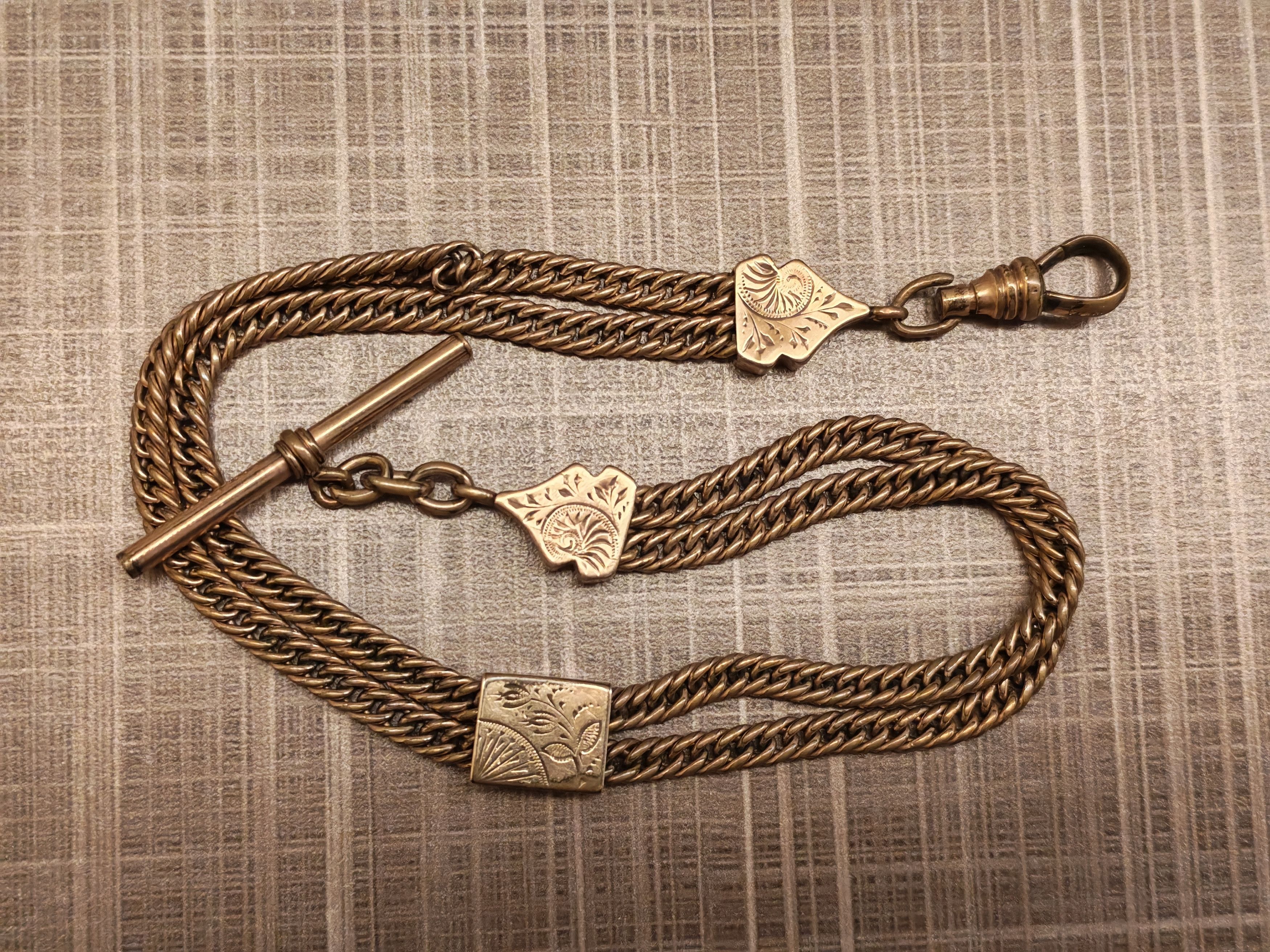 Antique Victorian T-bar Pocket Watch Chain by F&M