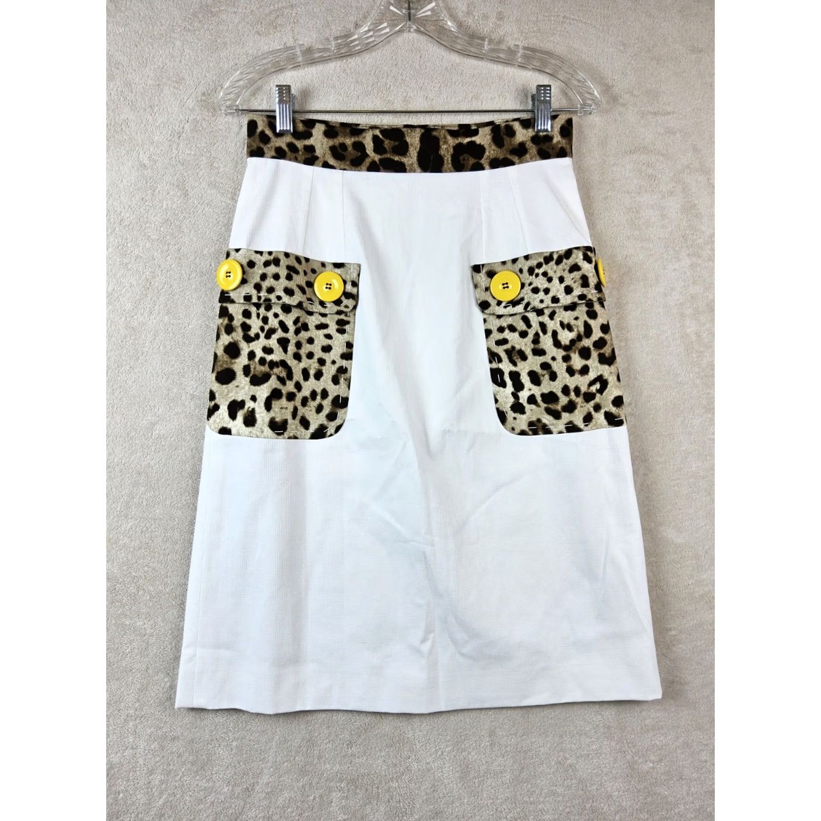 Dolce & Gabbana Dolce&Gabbana Women's Cotton Leopard Pocket Button Midi Skirt Size 40 Multicolor A-Line Slit Button Closure Boys? Size 27" / US 4 / IT 40 - 2 Thumbnail