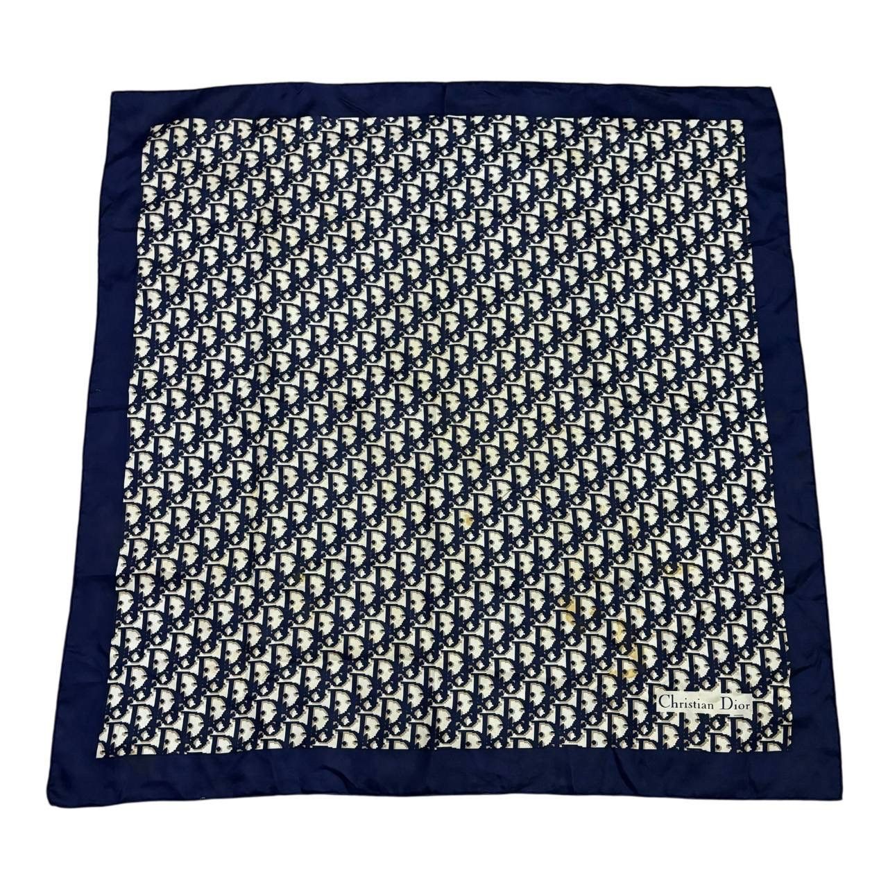 Christian Dior Monsieur Vtg Christian Dior Trotter Monogram Silk Scarf Navy Blue Size ONE SIZE - 1 Thumbnail