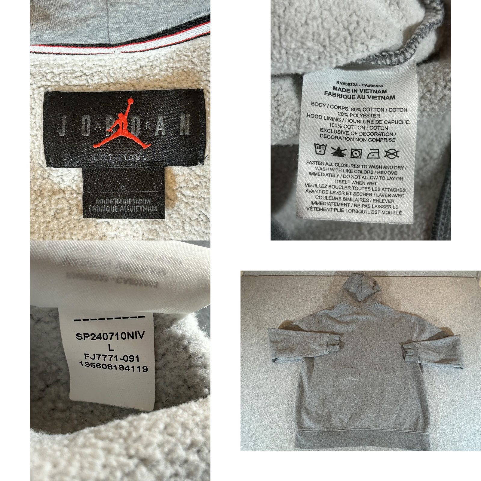 Jordan Brand Jordan Hoodie Mens Large Gray Full Zip Fleece Jacket Sweatshirt Jumpman Nike Size US L / EU 52-54 / 3 - 8 Thumbnail