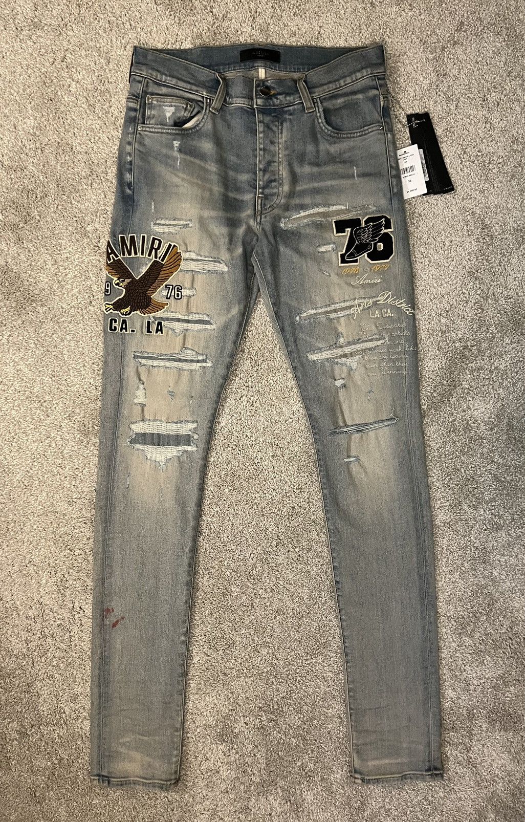 Pre-owned Amiri Varsity Eagle Logo Jeans In Blue