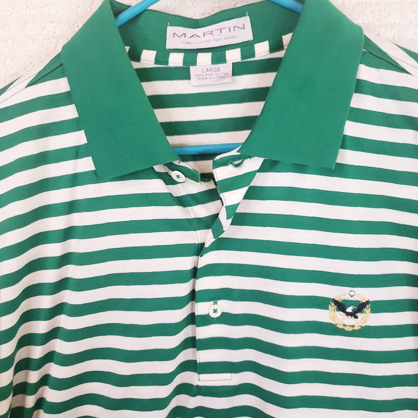 Vintage Martin Polo Shirt Men L Green White Short Sleeve Pima Cotton Striped Polo Golf Casual Stretch Size US L / EU 52-54 / 3 - 3 Thumbnail