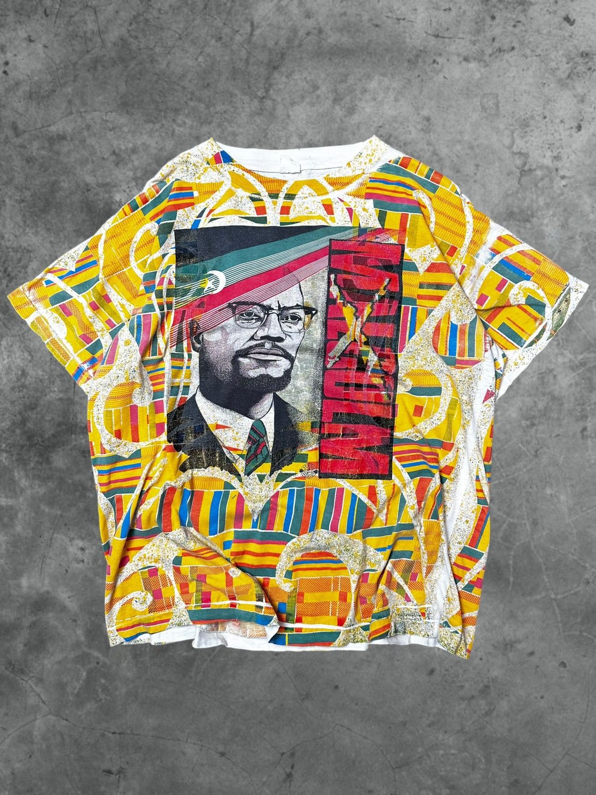 image of Made In USA x Malcolm X Vintage 90’S Malcolm X All Over Print T-Shirt in White, Men's (Size XL)