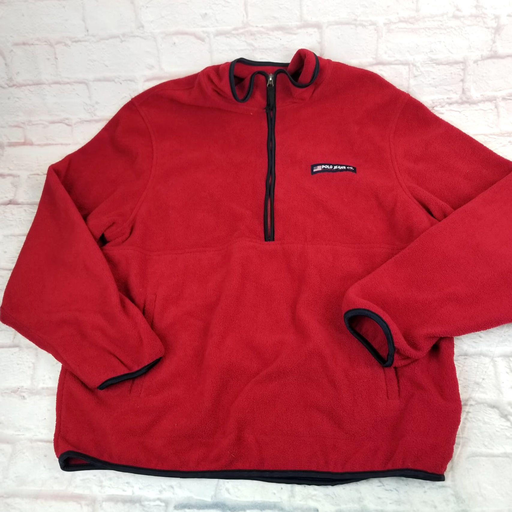 Ralph Lauren Polo Jeans Co Ralph Lauren Mens Jacket XL Red Long Sleeves Flag 1/4 Zip Fleece Size US XL / EU 56 / 4 - 2 Thumbnail