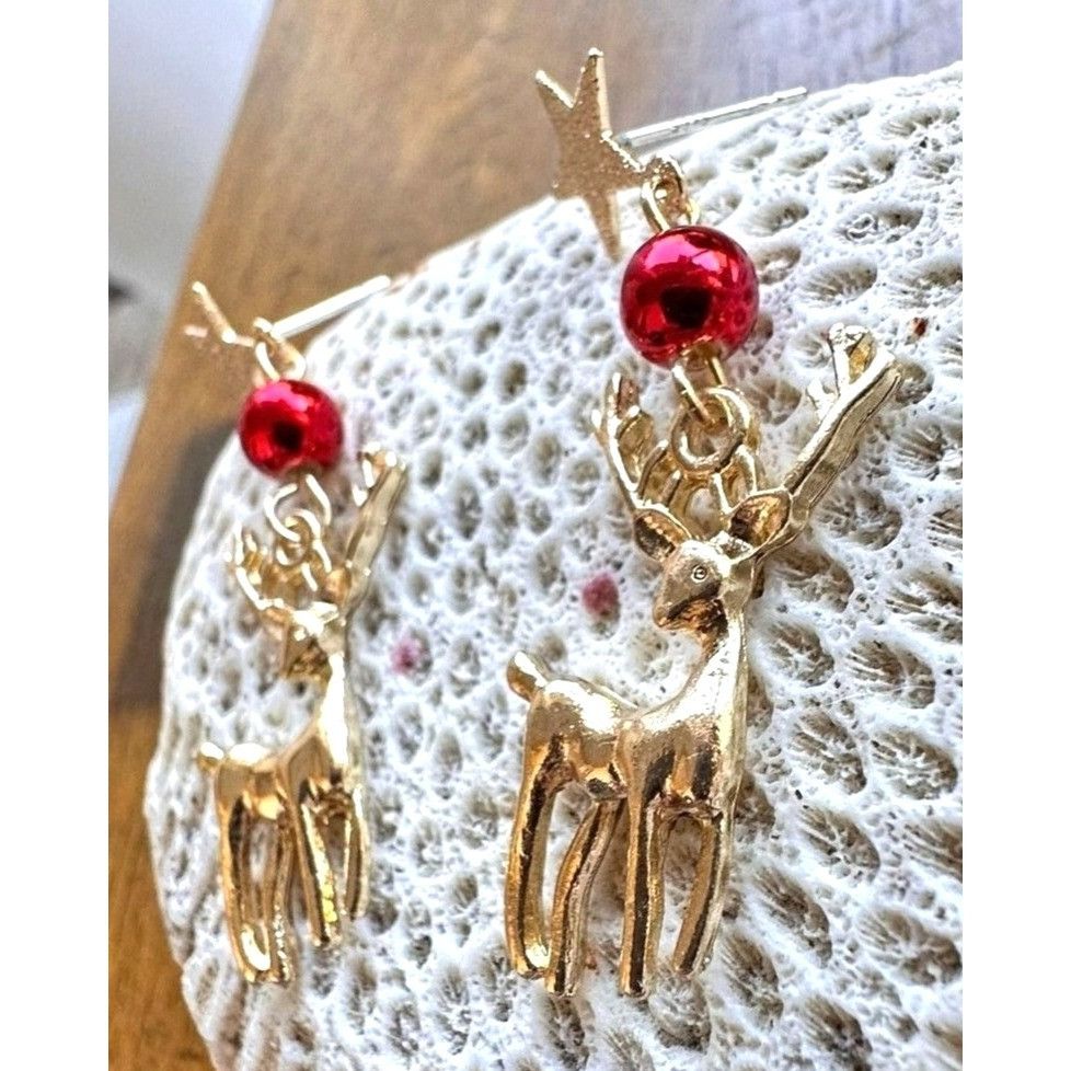 Handmade Reindeer Earrings Rudolph New Festive Christmas Eve Party St Size ONE SIZE - 3 Thumbnail