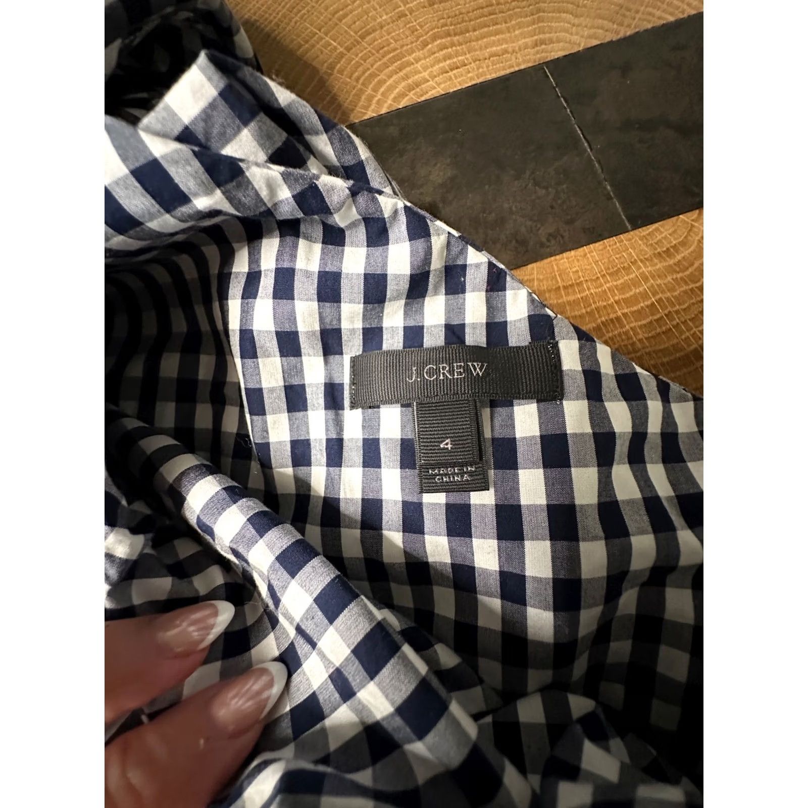 J.Crew J.CREW Blouse Womens 4 Blue Gingham One Shoulder Ruffle LS Size S / US 4 / IT 40 - 4 Thumbnail