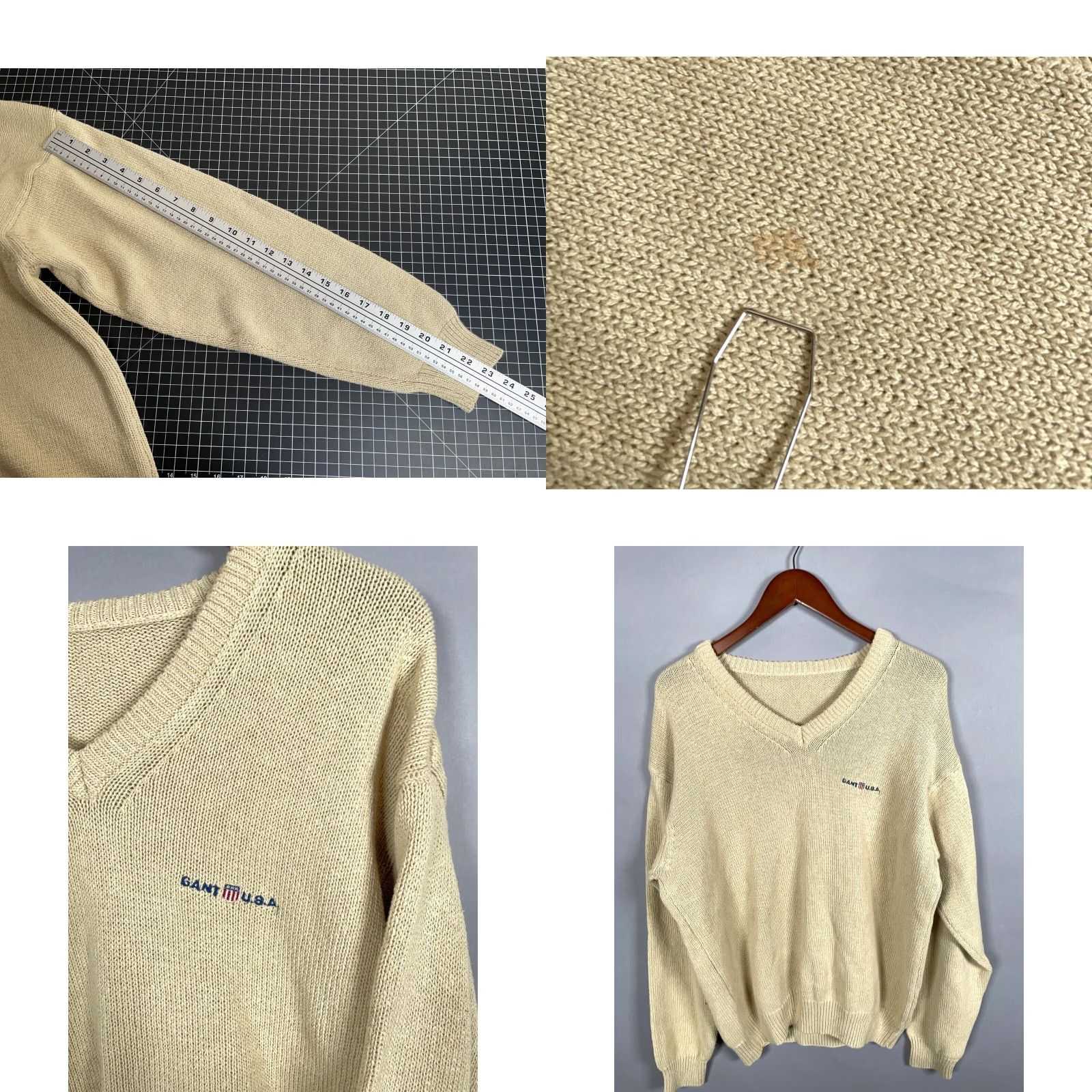 Gant VINTAGE GANT USA Sweater Adult Large Beige Cotton V-Neck Embroidered Preppy 90s Mens Size US L / EU 52-54 / 3 - 8 Thumbnail