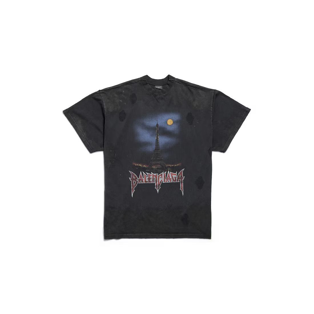 Balenciaga o1srvl11e0325 Paris Moon Double Front T-Shirt Oversized Size US M / EU 48-50 / 2 - 1 Thumbnail