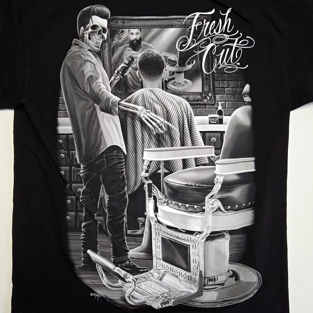 Other Fresh Cut Barber Skull Tee Skeleton Barber Black L Shirt Size US L / EU 52-54 / 3 - 2 Thumbnail