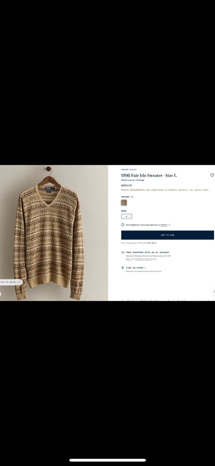 Polo Ralph Lauren 1998 RL Fair Isle linen sweater, perfect condition Size US L / EU 52-54 / 3 - 5 Thumbnail