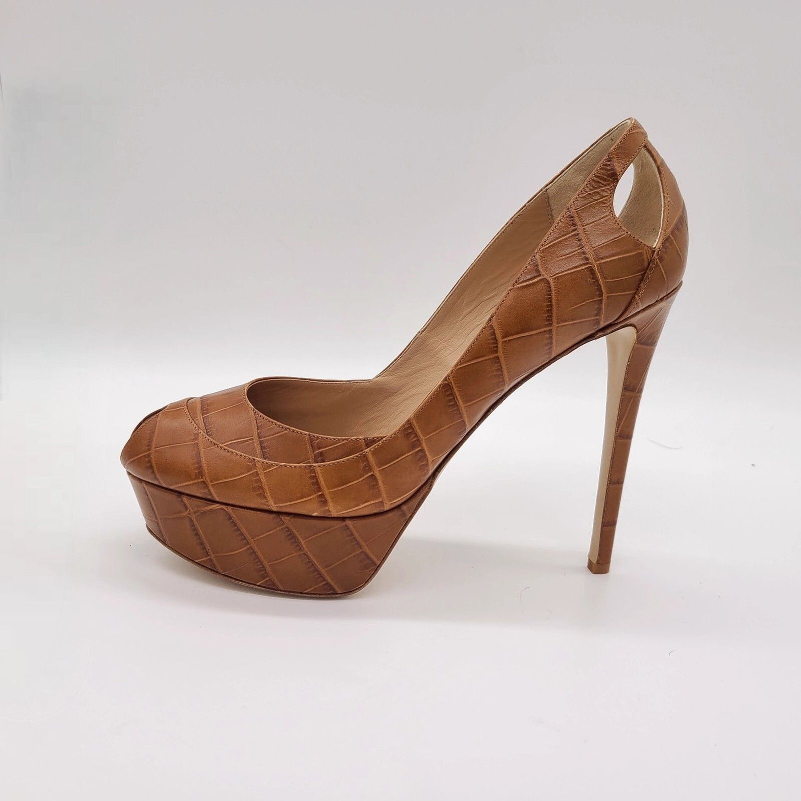 Emporio Armani Emporio Armani LIMITED Tan Leather Croc 5" Stilettos w/ COA Size US 9 / IT 39 - 3 Thumbnail