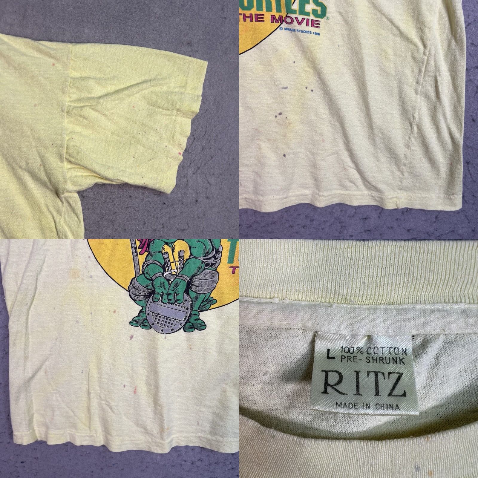 Vintage VINTAGE 90s Ritz Teenage Mutant Ninja Turtles Movie Graphic Tee Adult Large Yellow Mens Size US L / EU 52-54 / 3 - 8 Thumbnail