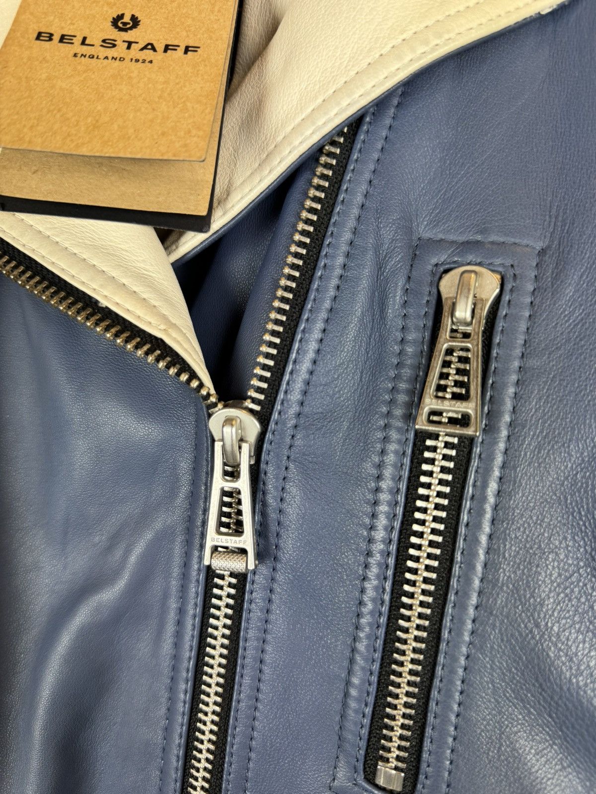 Belstaff Belstaff Devyn Bicolor blue white leather biker jacket RARE Size S / US 4 / IT 40 - 15 Thumbnail