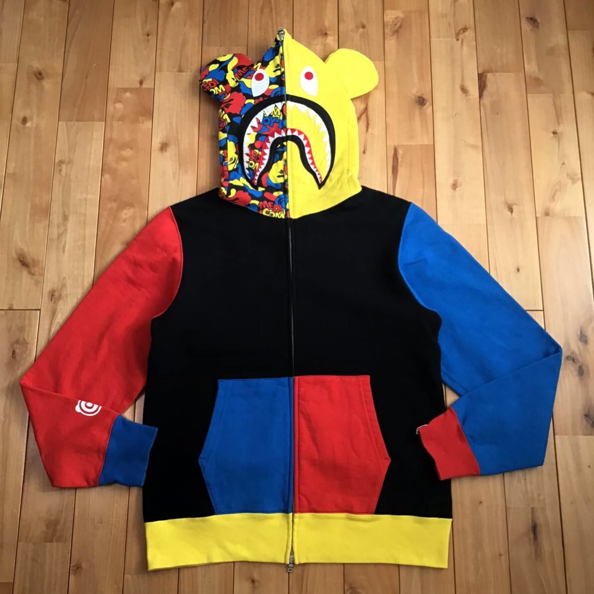 image of Bape × Medicom Toy Be@r Shark Full Zip Hoodie A Bathing Ape in Black/Blue/Red, Men's (Size Large)