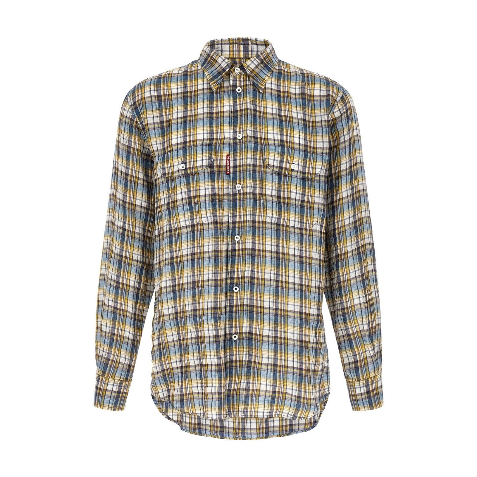 DSQUARED2 Canadian Vintage Check Blue Linen Shirt New & Auth