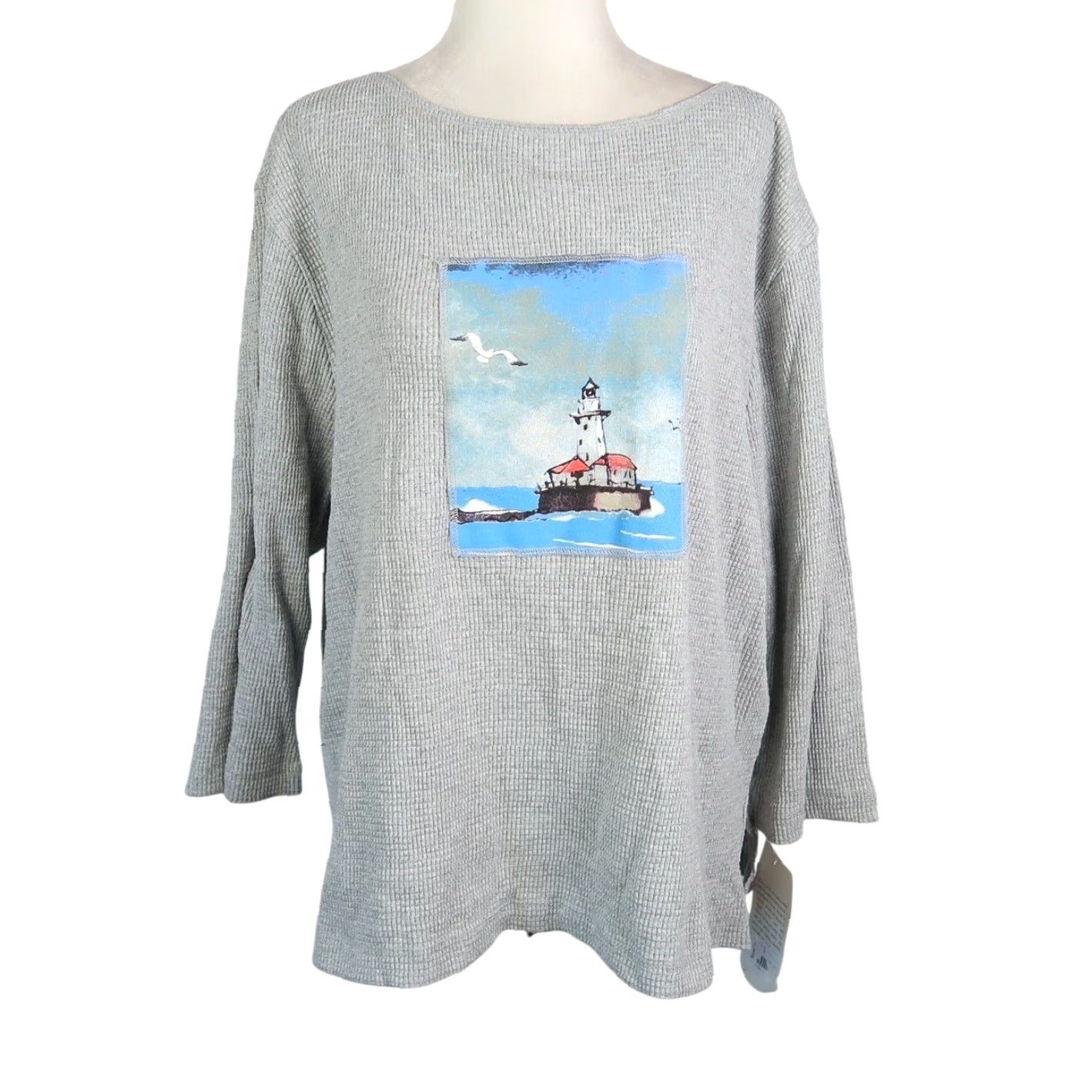 Vintage VINTAGE Michael Leu Lighthouse Art Grey Thermal 3/4 Sleeve T-Shirt Top S NWT Women, 90s Nautical Bird Nature Casual Shirt Size S / US 4 / IT 40 - 2 Thumbnail