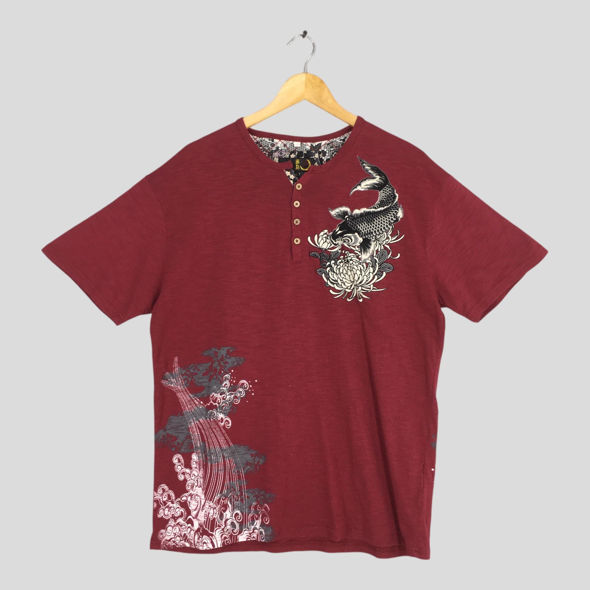 Japanese Brand Vintage Fish Koi Japanese Culture Sukajan Red Tshirt Large Size US L / EU 52-54 / 3 - 1 Thumbnail