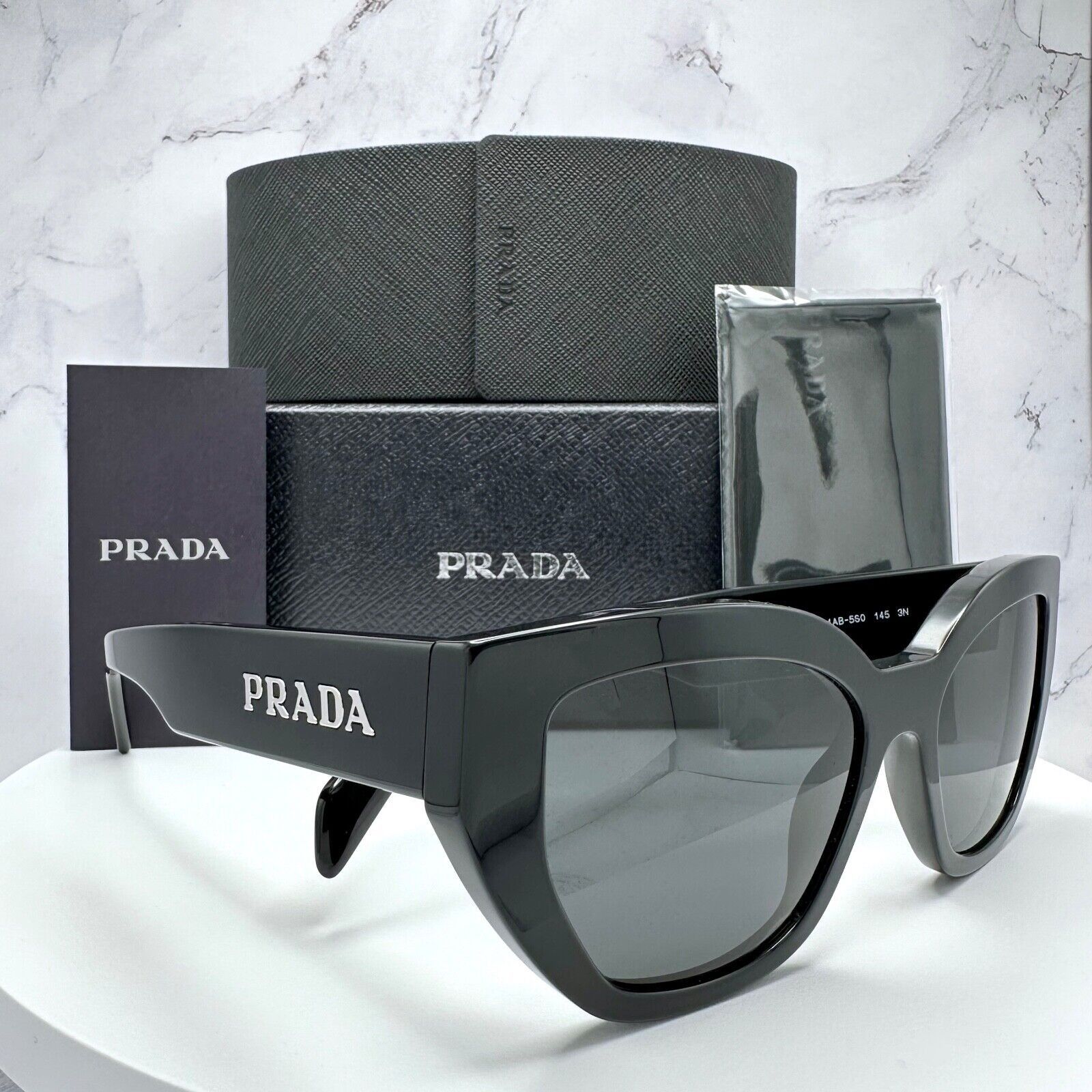 New Prada Sunglasses Black Butterfly Cat Eye Spelled Logo
